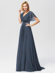 Ever-Pretty naiste kahekordse V-kaelusega volangidega Chiffon Empire v&ouml;&ouml;koha &otilde;htukleidid S hall-sinine v&auml;rv