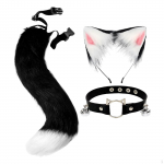 Kassi k&otilde;rvade ja sabaga kost&uuml;&uuml;m, uhke kleit, Cosplay peakate maskeraadiks Halloweeniks