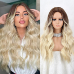 MISSQUEEN Ombre pruun heleblond plaatina pika lainelise keskmise osaga juukseparukas Cosplay looduslikust s&uuml;nteetilisest kiust parukas naistele