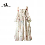 Prantsuse elegantne lilleline Midi-kleit &scaron;ifoonist pikkade varrukatega &otilde;htune peokleit naisele rannahaldjas &uuml;hes t&uuml;kis Korea 2023. aasta suve kleit L valge