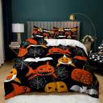 3D Halloweeni voodipesukomplekt Pumpkin Ghost suletekk ja padjap&uuml;&uuml;r 2/3 t&uuml;kki AU/EU/DE/US/UK t&auml;issuuruses kiiresti kuivav kodukaunistus Baby 100x135cm