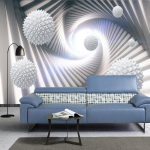 Moodne palliga 3D seinamaaling Abstraktne kolmem&otilde;&otilde;tmeline ruumi tapeet Elutoa TV taustakaunistus Fototapeedi seinamaaling 250cm(W) x 180 cm(H) gray