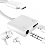 USB-C kuni 3,5 mm helitarvikud C-t&uuml;&uuml;pi k&otilde;rvaklappide pistikupesa adapter 2in1 DAC AUX splitter laadimisjuhtme dongle valge