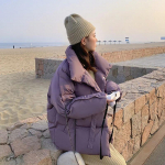 Talvine l&uuml;hike kapuutsiga puuvillase polsterdatud jope Korea stiilis lahtise stiiliga mood Moodne Naiste jopeO XL valge