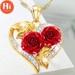 Tere, peen roosililledega kaelakee naistele, s&uuml;damekujuline kristallkividest ripats pruudi pulma-aastap&auml;eva kingitus s&otilde;brap&auml;evaks kuld