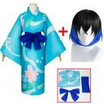 2. hooaeg Anime Demon Slayers Kimetsu No Yaiba Cosplay Kost&uuml;&uuml;m Inosuke Hashibira Zenitsu Tanjirou Kimono Halloweeni riided XXL-(Suit+Wig) sinine