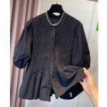 Moodne vintage, n&ouml;&ouml;biga &uuml;les t&otilde;stetud valge s&auml;rk Naiste lihtne vabaaja suvine pluus avara puhvis varrukatega plisseeritud naiste topid Blusas 28362 S must