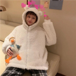 Harajuku Kawaii t&otilde;mblukuga kapuuts Naiste kampsun Jaapani konn Paks &uuml;lem&otilde;&otilde;duline talled Villased mantlid Trend soojad talveriided M valge