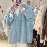 Korea J&auml;mekootud kampsun Akadeemia V-kaelusega pikkade varrukatega kootud kardigan Solid Casual Style lahtine kampsun Naiste kampsun One Size taevasinine v&auml;rv