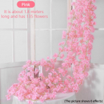Kunstlik Sakura Lilled Roosiviinapuu Pulmad V&auml;lisaia Kodukaunistus V&otilde;ltslillede rotangist vanik 2.5meters,45flowers