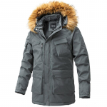 Parka jope Meeste talvine s&otilde;jav&auml;eline &otilde;uejoped V&auml;lisriided mantlid kapuutsiga karusnahaga vooderdatud soojad jakid 4XL hall