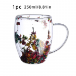 1/2 TK t&auml;idised Kuivad lilled Kahekordse seinaga klaastass k&auml;epidemega Kuumakindel teekohvitopsid Espresso piimakruus Loominguline kingitus 1 PC 250ML/8.81OZ