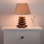 Puidust laualamp French Country Rustic Bedside Laud &ouml;&ouml;kapi lamp magamistoa elutoa kontorisse (P&auml;hkel Multi-Pebble, BrownJute)