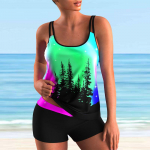 Naiste Camisole ujumistrikoo Forest Print Bikiinid, l&uuml;hike ujumistrikoo S punane