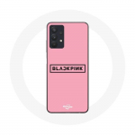 &Uuml;mbris Samsung Galaxy A32 5G Blackpink K-pop Group logo roosa taustaga