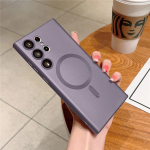 Luksuslik matt magnetiline telefoni&uuml;mbris Samsung Galaxy S24 Ultra S23 FE juhtmevaba laadimisega klaasist l&auml;&auml;tsekaitse pehme p&otilde;rutuskindel kate For S24 valge