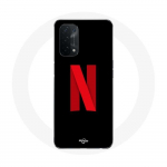Oppo A74 Netflixi logo &uuml;mbris punasel mustal taustal