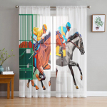 Must Valge Hobuse Akvarellmaal T&uuml;llist L&auml;bipaistvad Aknakardinad Elutuppa K&ouml;&ouml;ki Laste Magamistuppa Voile Rippkardin W135 x H114cm
