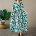 L&uuml;hikeste varrukatega Suures suuruses puuvillane vintage lilleline uus kleit naistele vaba ja pikk suvekleit sinine