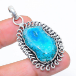 Natural Blue Solar Quartz Gemstone 925 Sterling Silver Pendant 1.93 b7h14