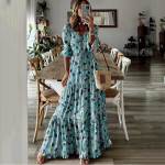 Naiste laternavarrukatega V-kaelusega Bohemian Print pikk plusssuuruses kleit 4XL roheline