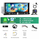 REAKOSOUND Carplay 6,9''1Din MP5-m&auml;ngija Android Auto 1Din Android-autoraadio multimeediumipleier 2+64G WIFI Bluetooth FM/RDS autoheli 2+64 MIC AHD