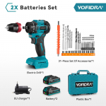 YOFIDRA 10 mm harjadeta elektriline puurkruvikeeraja 24+3 p&ouml;&ouml;rdemomendiga akutrell, t&otilde;hus l&ouml;&ouml;ktrell elektrit&ouml;&ouml;riist Makita 18 V aku jaoks 2x Battery-EU Plug