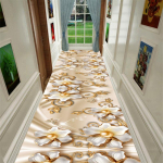 Kuldse lillemustriga fuajee pikk vaibavaip trepikoja jaoks, koridoris, magamistoas, koridoris, koridoris, pulmas, libisemisvastane matt 90x400cm