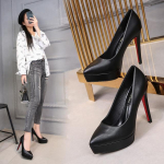 Naiste 12 cm k&otilde;rged kontsad 3 cm platvorm Fetish &ouml;&ouml;klubi pumbad Nahast tikk-kontsad Prom Red Bottom Catwalk mustad kingad 38 must