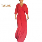 Naiste &otilde;htukleit Dolmani varrukatega plisseeritud V kaelus, puhas v&auml;rvi k&otilde;rge &otilde;huke v&ouml;&ouml;koht t&auml;ispikk peokleit ballile L taevasinine v&auml;rv