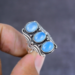 Natural Aqua Chalcedony Gemstone Handmade 925 Sterling Silver Ring Size 10 z0b44