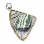 Natural Banded Green Opal Stone 925 Sterling Silver Two Tone Pendant 2.72 l4y64