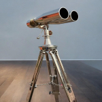 1920ndate Mereteemalised Merev&auml;e Messingist Viktoriaanlikud Binoklid Kroomitud/Nikkeldatud Statiivil | Vanaaegne Merendusdekoor | Antiikne Messingist Spioonitoru Teleskoop 360'