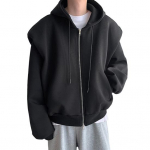 Meeste dressipluus, kapuutsiga, pingutusn&ouml;&ouml;riga pikkade varrukatega t&otilde;mblukk, taskutega spordimantel, &uuml;hev&auml;rviline vabas vormis vabaaja v&auml;lir&otilde;ivad M must