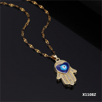 Kaelakee T&uuml;rgi sinised silmad peopesaga ripats, kergelt inkrusteeritud tsirkoonist kaelakee kaelakett, naine 18K