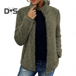 Naiste talvejope topelttaskutega Paks fliisist t&otilde;mblukuga suletav kardigan pikkade varrukatega, soe tuulekindel soojust hoidev v&auml;lismantel S khaki