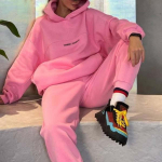 Kevadine ja s&uuml;gisene naiste mood kapuutsiga tr&uuml;kiga dressipluus spordi- ja vabaajariietus XL roosa