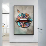 Kuldsed huuled ja liblikaga grafiti l&otilde;uendiprint Moodne p&otilde;hjamaise seinakunsti plakat elutoa sisekujunduseks 20x30cm