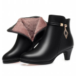 Mood Mugavus Mood pehmest nahast talvejalatsid platvormsaapad 2024 elegantsed mustad plokk k&otilde;rged kontsad pahkluu kontorisaapad 35(Foot22.5cm)
