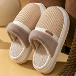 Paar puuvillast sussid Korea meestele talvel siseruumides kodus mood libisemisvastased soojad plush paksu p&otilde;hjaga lamedad puuvillast kingad muulad 36-37 pruun