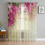 Taim Punased Lilled Lehed Retro T&uuml;ll Aknakardinad Elutuba Organza &Otilde;huke Voile Kardin Magamistuba K&ouml;&ouml;k Kodu Dekoratsioon Drapeerimine W135 x H245cm x2&Grommet Top