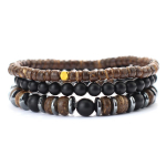 Lihtne k&auml;sitsi valmistatud helmestega k&auml;ev&otilde;ru komplekt, mis koosneb 3 kookosp&auml;hkli koorega puidust mustast h&auml;rmatisest helmestest, meeste k&auml;ev&otilde;ru meditatsioon, tervendav retro k&auml;eehe