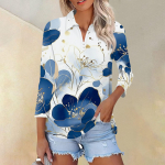 Naiste moodne vabaaja rev&auml;&auml;riga 3/4 varrukaga tr&uuml;kitud s&auml;rk L sinine