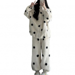 2 tk/komplekt Naiste Talvine Pidžaama &Uuml;likond Paks Fliis Lukuga T&auml;pilise Mustriga Pikk M aprikoosi