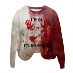 Naiste dressipluus 3D Bloodstain Print &Uuml;markaelusega vabaaja Halloweeni kummitusmaja Cosplay pikkade varrukatega avar kapuuts M