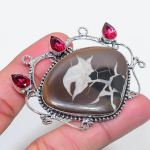 Mud Crack Fossil, Garnet Handmade 925 Sterling Silver Jewelry Pendant 2.13 o5g08