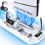 PS5 Slim/Pro mitmefunktsiooniline jahutusalus kahe laadijaga valge