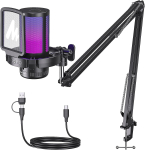 MAONO USB kondensaatormikrofon m&auml;ngumikrofon arvutimikrofoni komplekt M&uuml;rasummutus vaigistusnupp &Uuml;hesuunaline RGB valgustus Helitugevuse reguleerimine Plug Play must