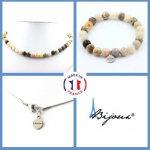 Pierres et Min&eacute;raux. Parure bijoux Bracelet Collier perles Agate Feuille de Bambou 8 mm. Taille personnalisable.