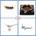 Pierres et Min&eacute;raux. Parure Bracelet Collier Perles Sardonyx jaune + bois 8 mm. Chaine en Taille personnalisable.